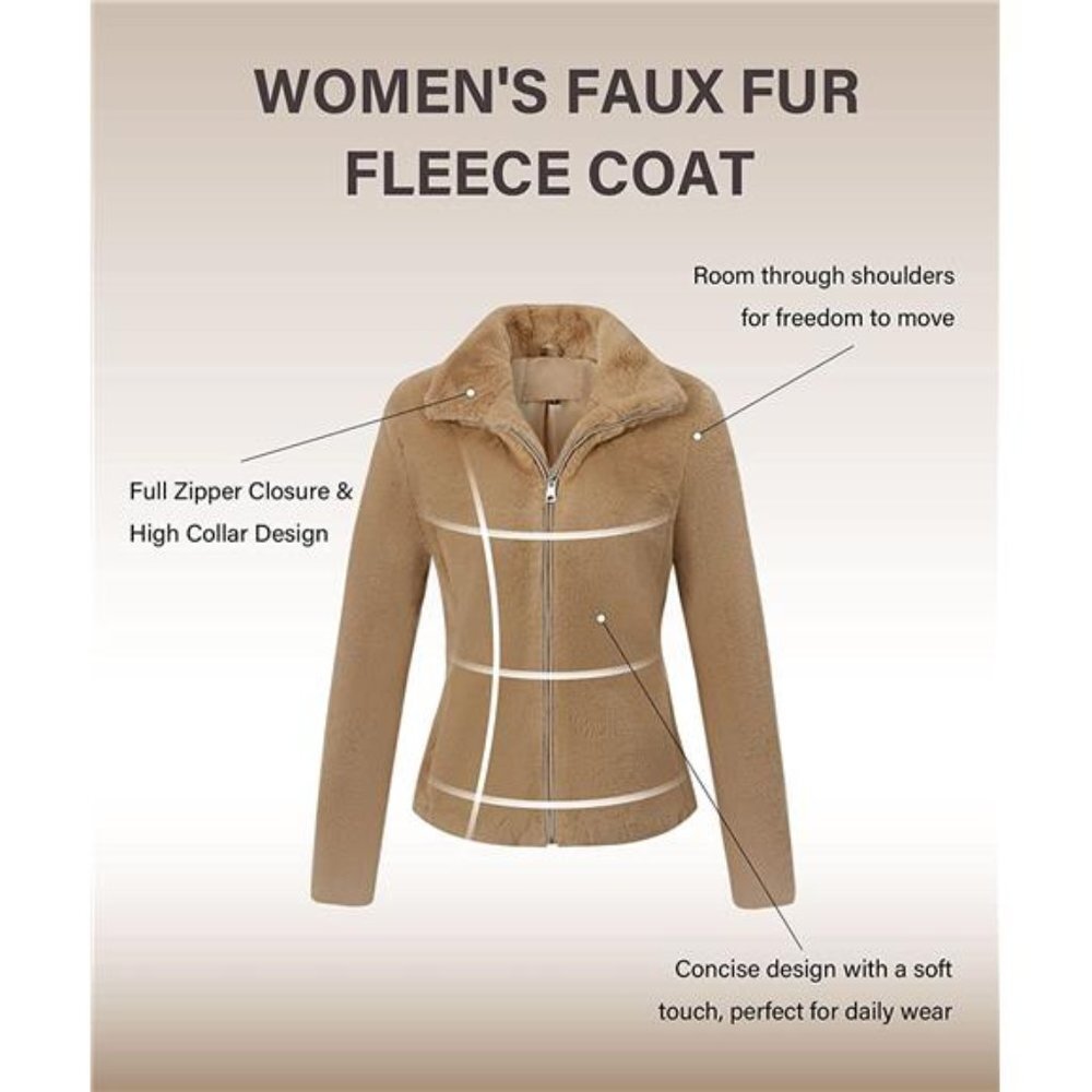 Women's Faux Fur Coat, Spring and Winter Sherpa Fleece Fuzzy Shearling Jacket - Picture 3 of 6